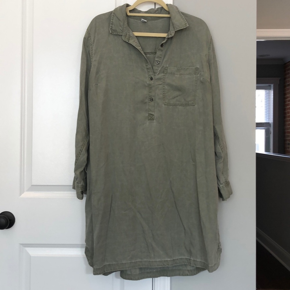 Olive Green Denim Long Sleeve Dress
